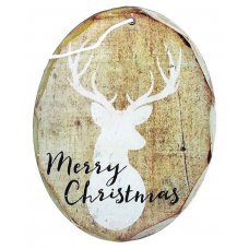 Χριστουγεννιάτικος Κρεμαστός Κορμός Ξύλου, με Ελάφι και "Merry Christmas" (11cm)